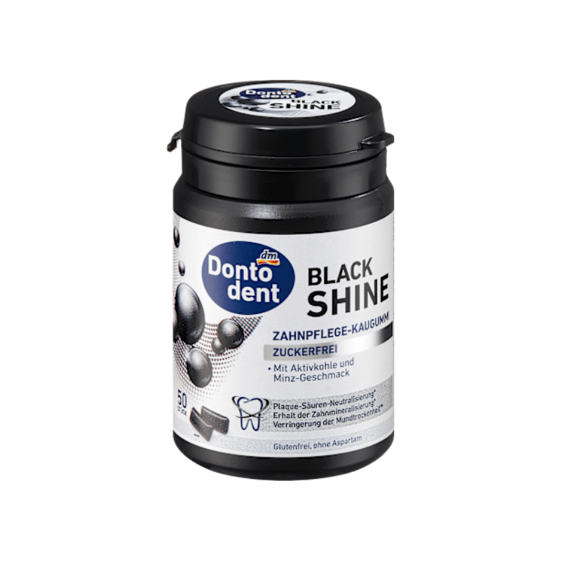 Dontodent Sugar free Black Shine Chewing Gum with Activated Charcoal (50 pcs)