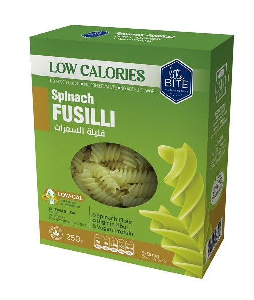 Lite bite Spinach Fusilli Low Calorie Pasta 250g