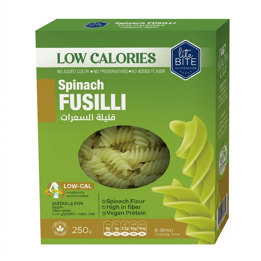 Lite bite Spinach Fusilli Low Calorie Pasta 250g