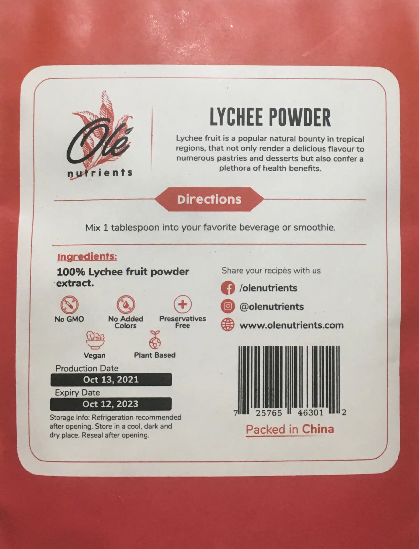 Ole organic freeze dried  lychee powder - Eat Good