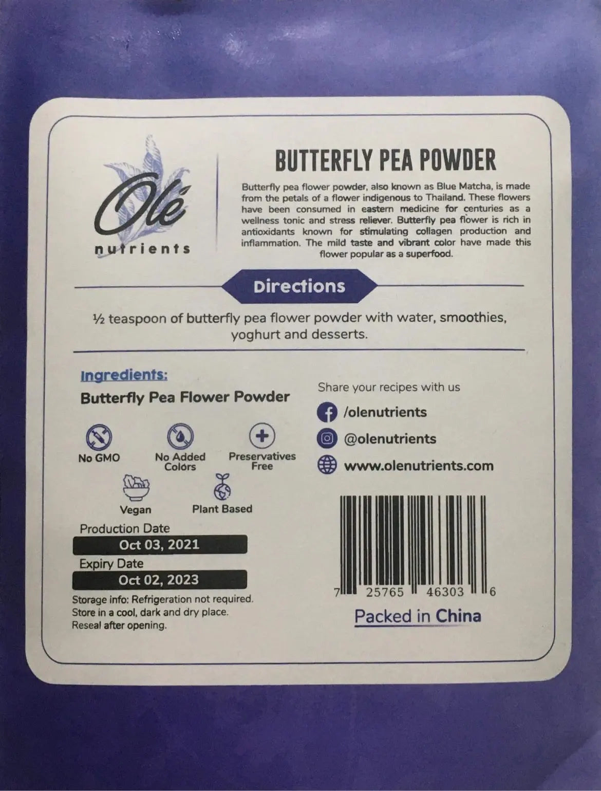 Ole organic Butterfly pea flower powder - Eat Good